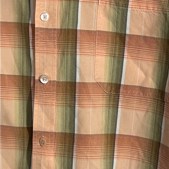 Tommy Bahama XXL Plaid Short Sleeve Shirt - Peach and Green, Tencel - Picture 2 of 11